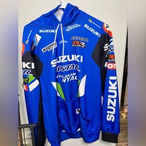 A motorcross suzuki blue sweatshirt